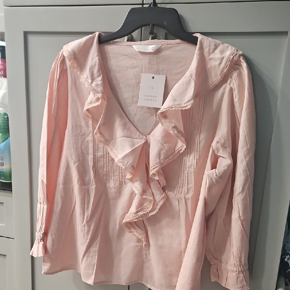 LC Lauren Conrad Blush Ruffle Blouse PXL